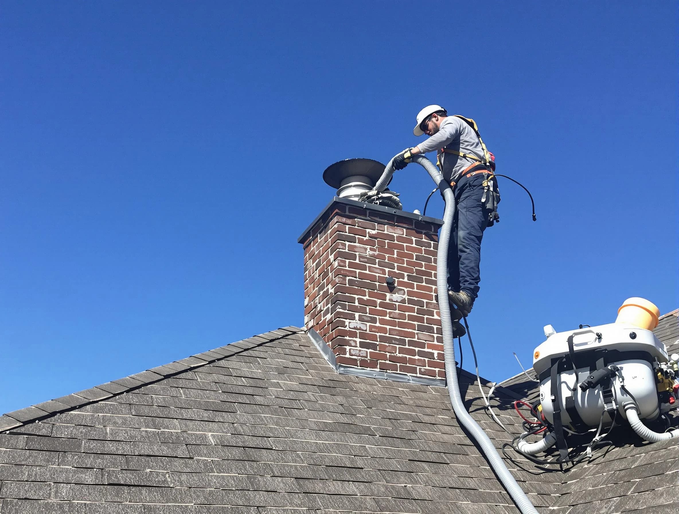 Dedicated Worcester Chimney Sweep team member cleaning a chimney in Worcester, MA