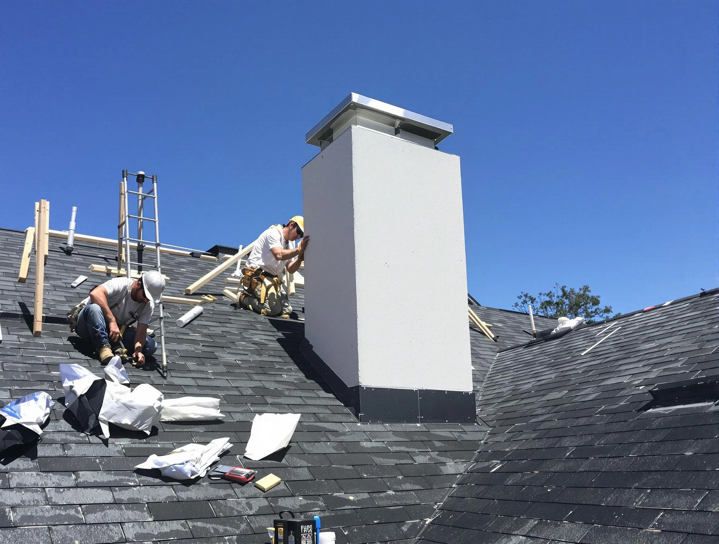 Worcester Chimney Sweep crew installing a new chimney in Worcester, MA