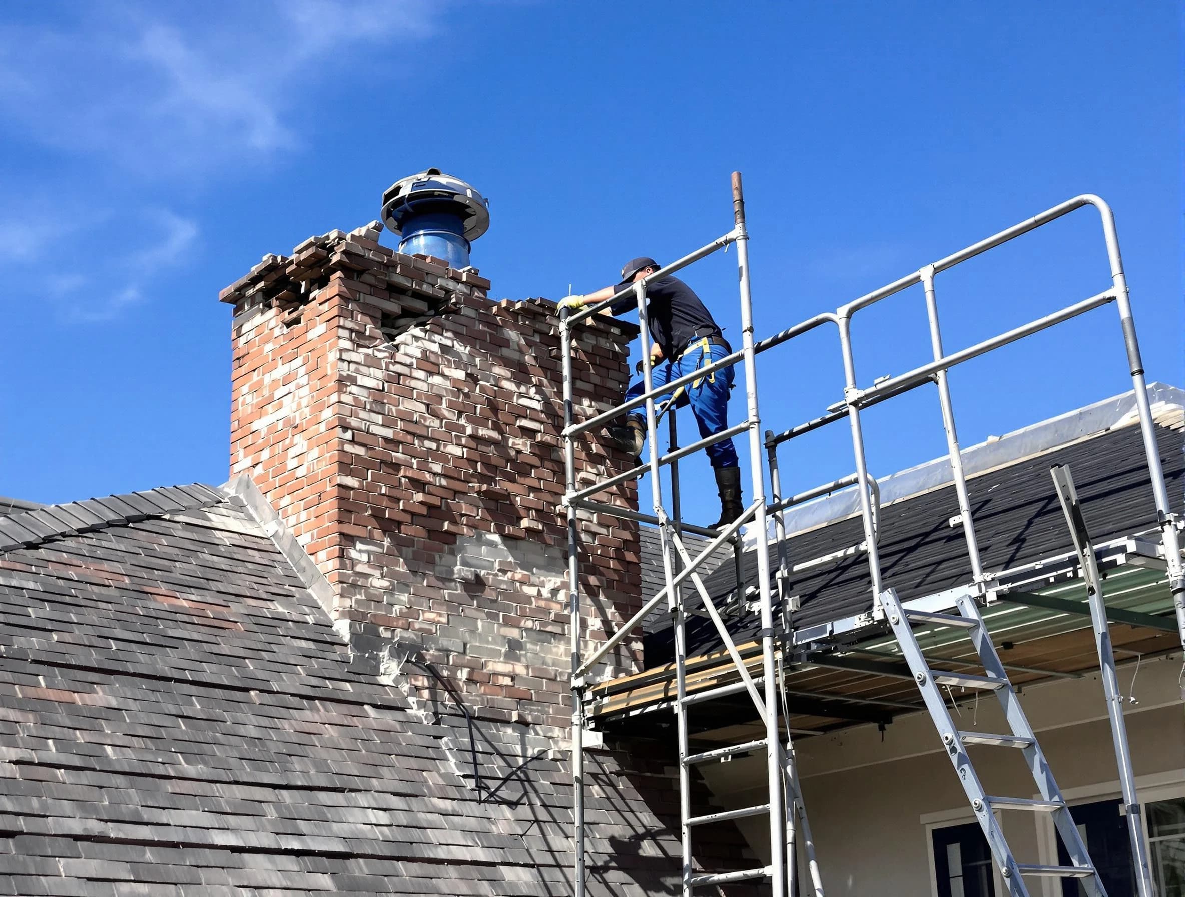 Rebuilding a chimney structure by Worcester Chimney Sweep in Worcester, MA