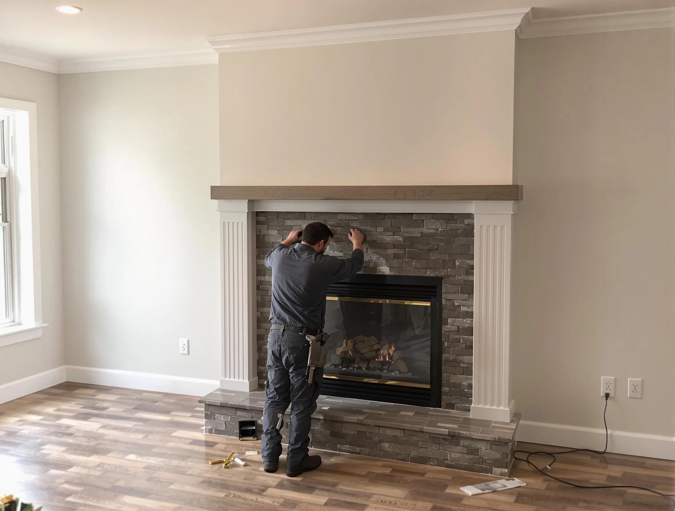Worcester Chimney Sweep finishing a custom fireplace install in Worcester, MA