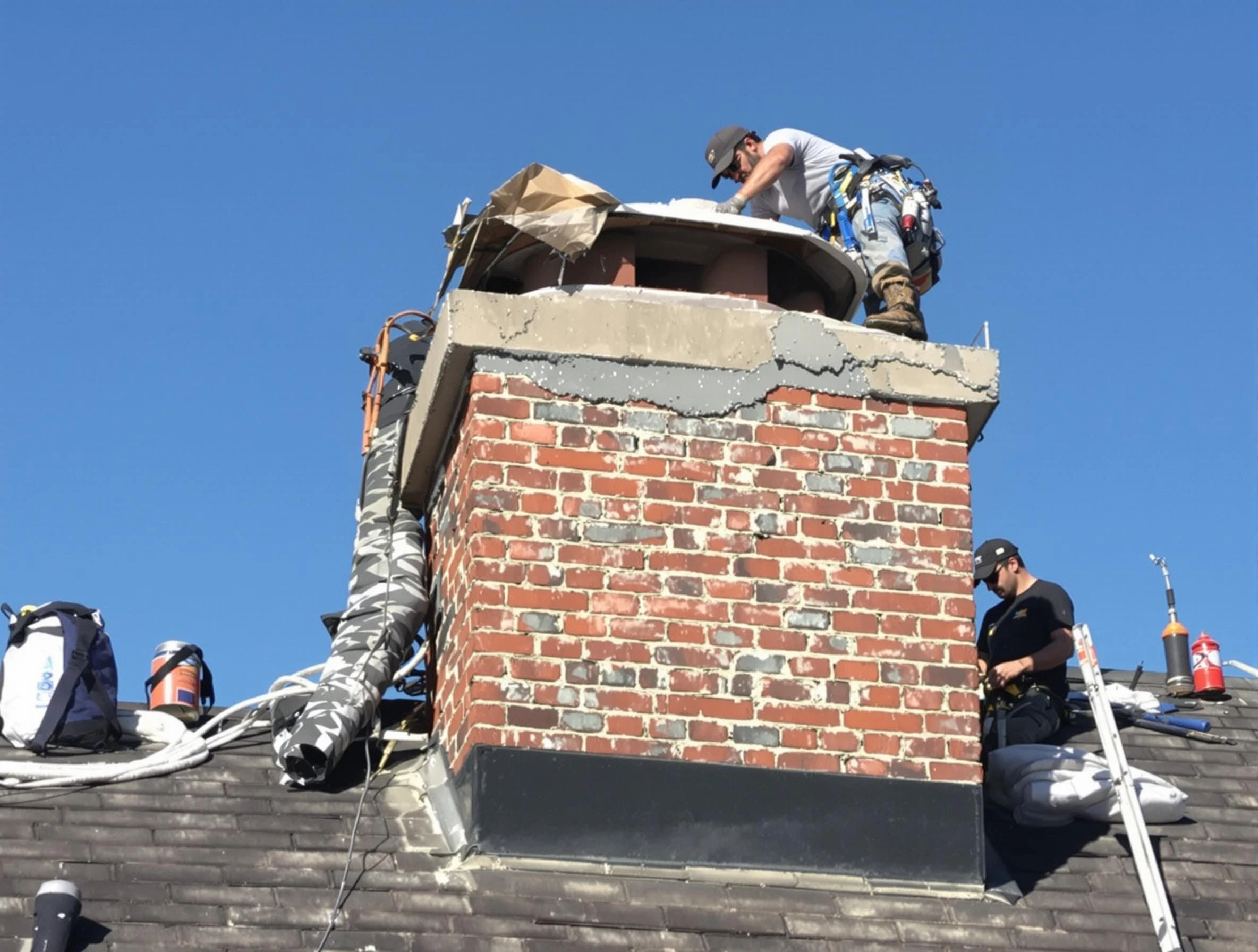 Worcester Chimney Sweep installing a custom chimney crown in Worcester, MA