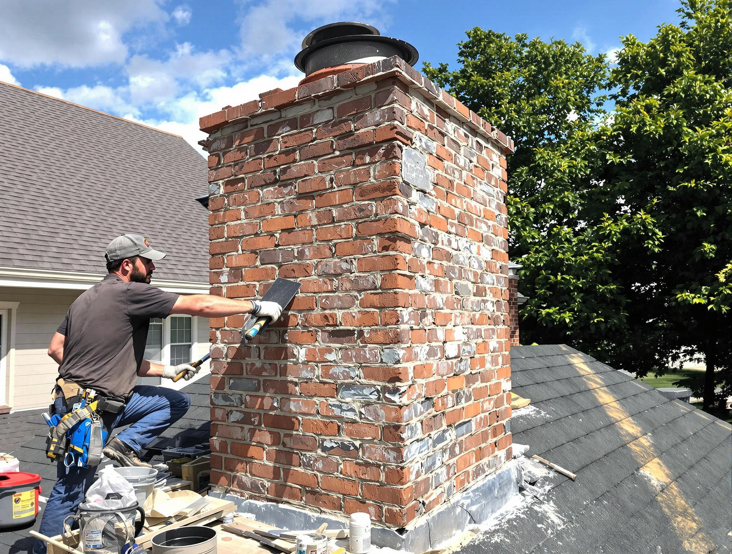 Completed chimney rebuild by Worcester Chimney Sweep in Worcester, MA