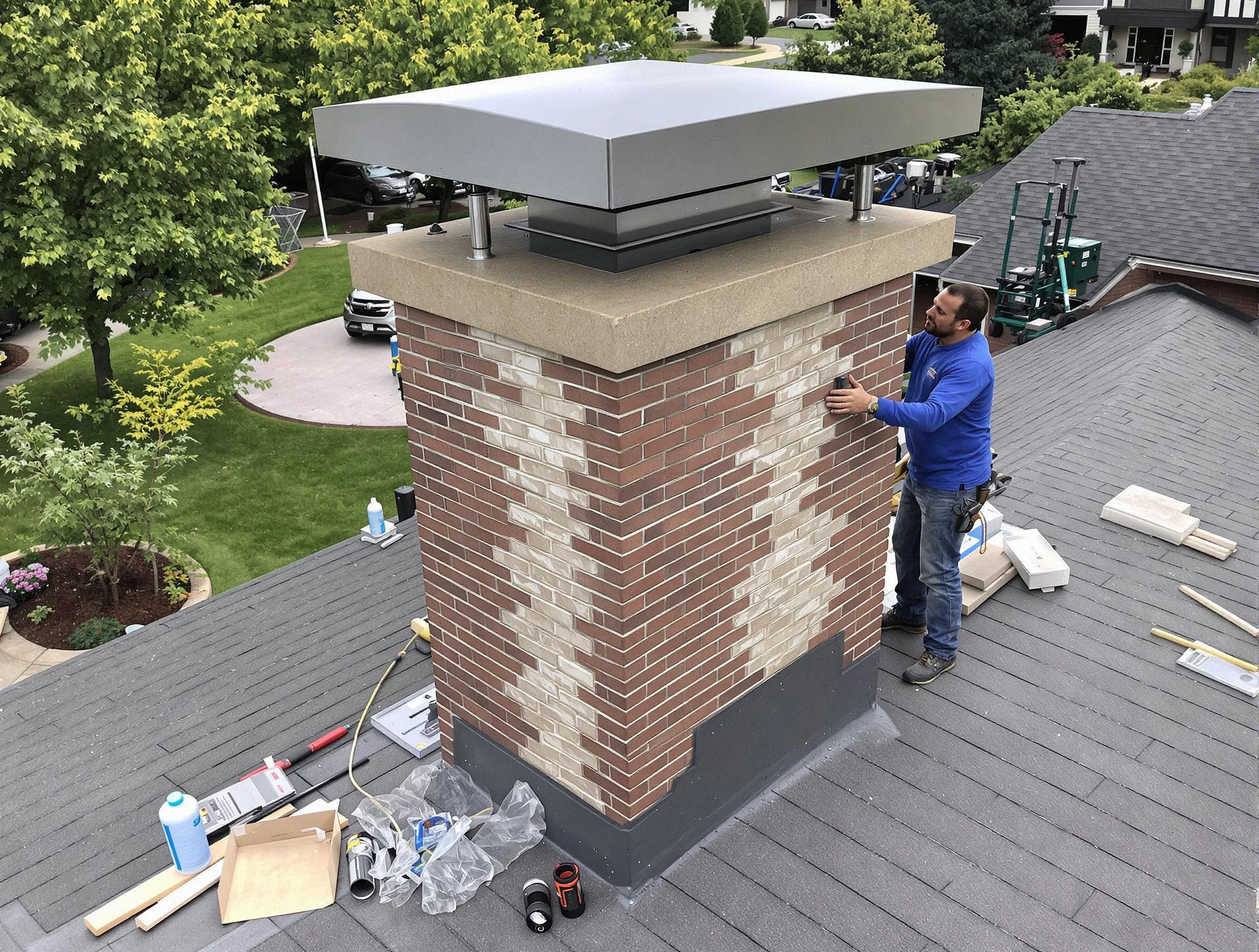 Worcester Chimney Sweep team working on a custom chimney remodel in Worcester, MA