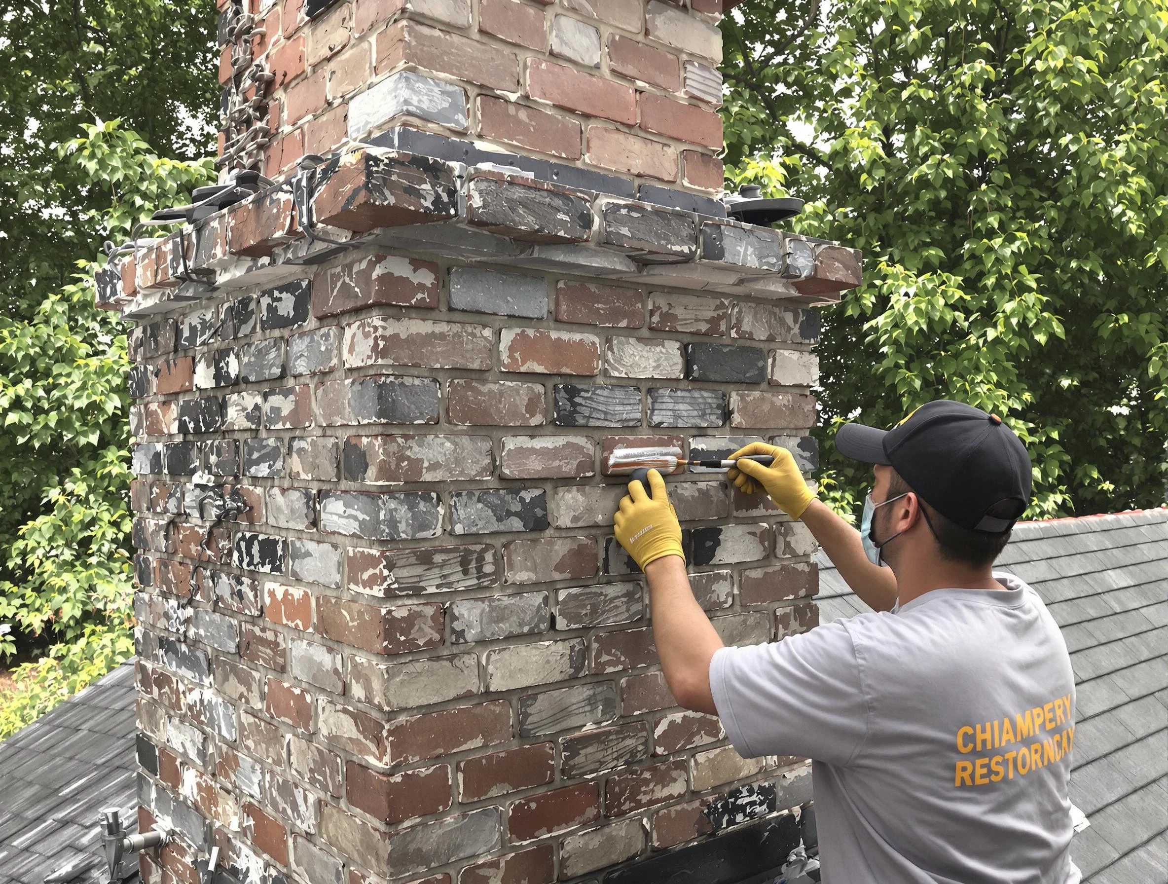 In-progress chimney restoration by Worcester Chimney Sweep in Worcester, MA